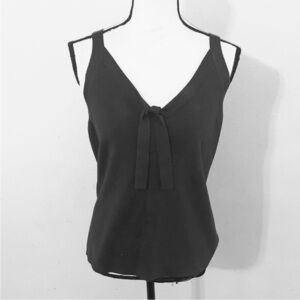 Hillard & Hanson Tie Front V-neck Knit Sleeveless Tank Top in Black. Size M